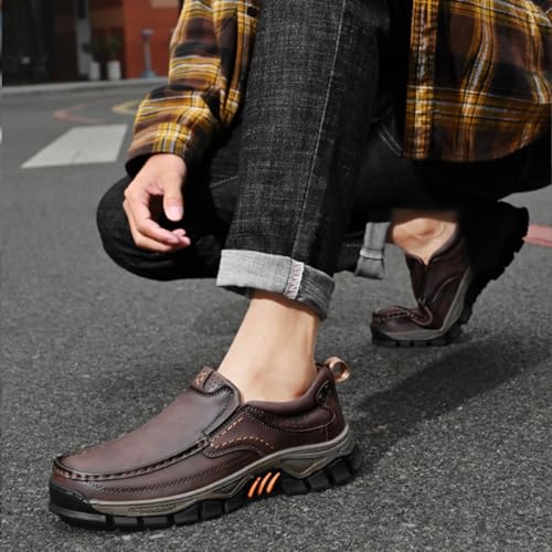 Enjerr Orthopedic Slip-On Balance Shoes Men, Breathable Non-Slip Leather Loafers with Arch Support, Casual Comfortable Walking & Travel Shoes (Dark Brown-a,12)4