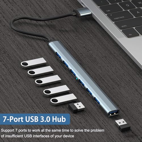 TIEDXIOY 7 Port USB 3.0 Hub, Aluminium USB Splitter & Extender for Laptop, PC, iMac, USB Flash Drives, Mobile HDD, Printer, Camera & More