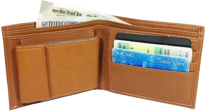 Image of Men's Classic Tan Leather Wallet, Bifold Design, Multiple Card Slots and Currency Compartments, Premium Stitched Finish