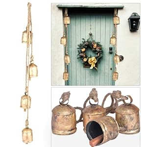 Giant Cow Bells Set Rustic Vintage Lucky Harmony Cow Bells On Rope, 4 Inch 4 Bells Cluster Wall Hanging Décor Harmony Bells, 36 Inch Long Hanging Bell Set Giant Cow Bells Set Rustic Vintage Lucky Harmony Cow Bells On Rope 4 Inch 4 Bells Cluster Wall Hanging Decor Harmony Bells 36 Inch Long Hanging Bell Set