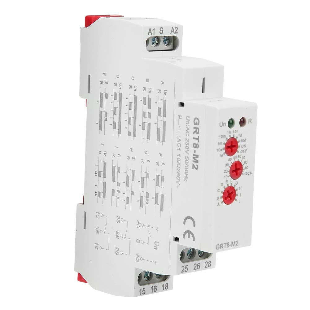 Relé de Retardo,Multifuncional Interruptor de Relé de Retardo GRT8-M2 Relé de Tiempo de retardo con 10 Funciones Relé de retardo AC 220 V Instalación en Carril DIN LED para Control Industrial
