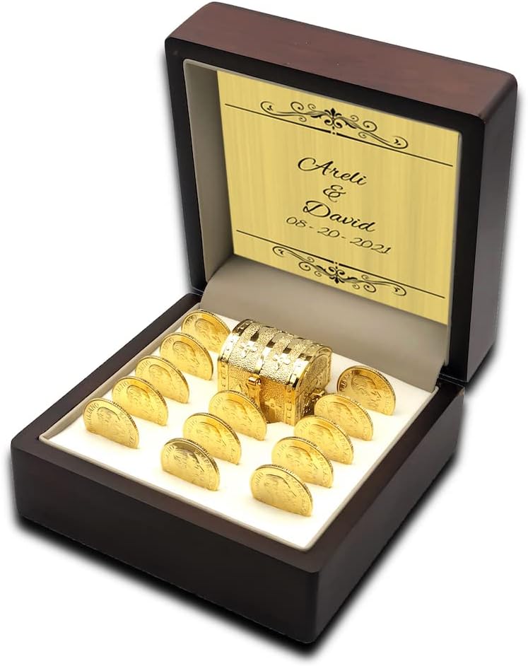 EHV Customizable Wedding Unity Coins Arras de Boda with Decorative Display Case, Treasure Box, Classic Ceremony Souvenirs, Beautiful Gift Set Marriage Matrimoniales (Centenario)
