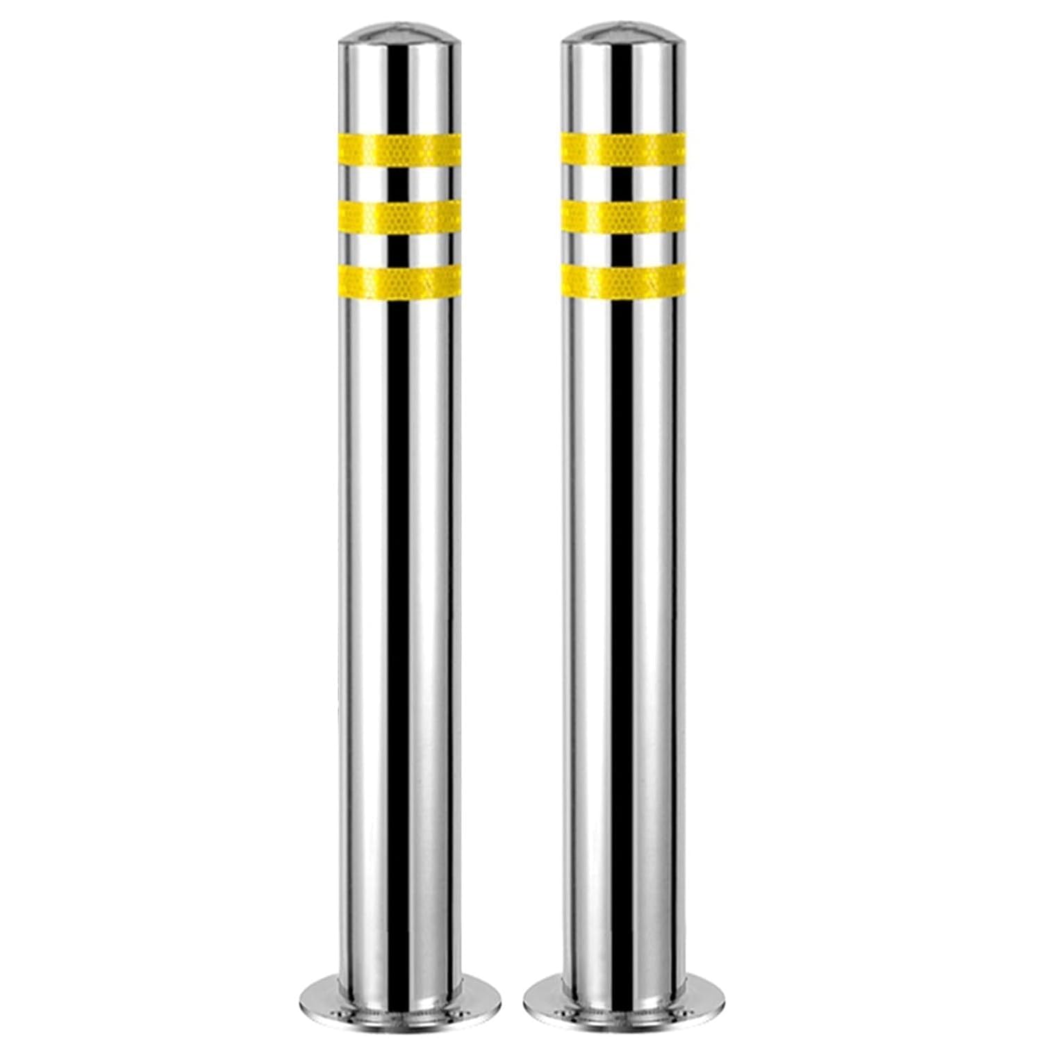 Aioneer Durable Stainless Steel Traffic Delineator Posts 2-Pack - Reflective Safety Bollards For Driveway & Parking - Industrial & Commercial Barriers