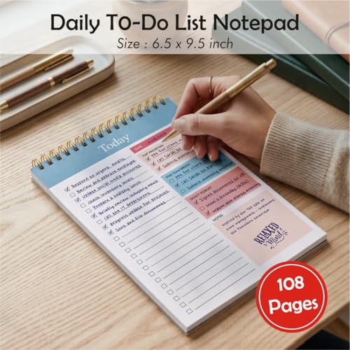 Image of Zaslan To Do List Notepad - Daily Planner Notepad Undated 54 Sheets /108 Pages Tear Off, 6.5 inch x 9.5 inch | Planning Memo Pad (Blue Balance)
