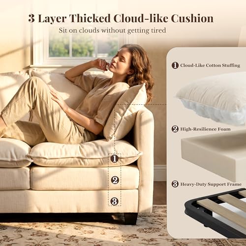 Image of Loveseat Sofa with Ottoman, Cloud 3-Layer Cushion & 27 inch Deep Seat Modern Small Couch with 2 Washable Pillows for Small Spaces, Bedroom, Apartment, Office, Living Room, in a Box, 50-Inch Beige