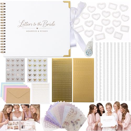 Letters to the Bride Scrapbook Kit Bridal Shower Guest Book Alternative Blank Paper Scrapbook Photo Album DIY Wedding Keepsake Gift for Bride with Pearl Stickers Anniversary Memory Album (white)