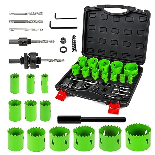 Bi-Metal Hole Saw Kit, 22PCS Hole Saw Set with 3/4" to 2-1/2" 12 PCS Saw Blades in Case, High Strength Hard Alloy Steel, Mandrels, Hex Key, Drill Bits for Metal, PVC Board, Wood, Father's Day Gift