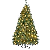 Lulu Home 6FT Christmas Tree, Artificial Christmas Tree with RC 300 LEDs Warm White & Multicolored String Lights(NOT Pre-Strung) for Indoor Outdoor Winter Decoration, 11 Lighting Modes with Timer
