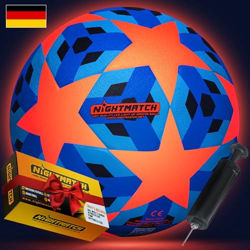NIGHTMATCH Offizielle Größe 5 Wasserdicht LED Leuchtfußball - Leuchtender Fußball für Nachtspiele, Kinder, Erwachsene - Komplettset mit Pumpe & Extra Batterien