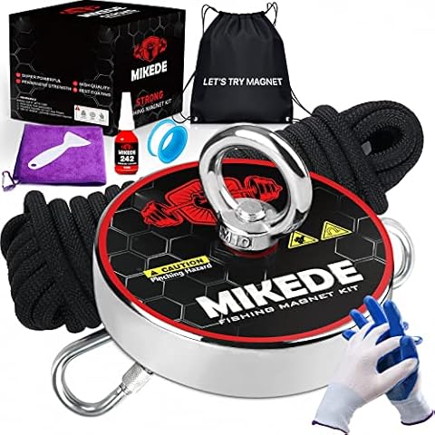 MIKEDE Fishing Magnets, 1080 LBS Pulling Force Strong Magnets Fishing Kit with Heavy Duty Rope Diameter 3.94inch(100mm), Big Neodymium Rare Earth Magnet for Retrieving in River and Magnetic Fishing Cover