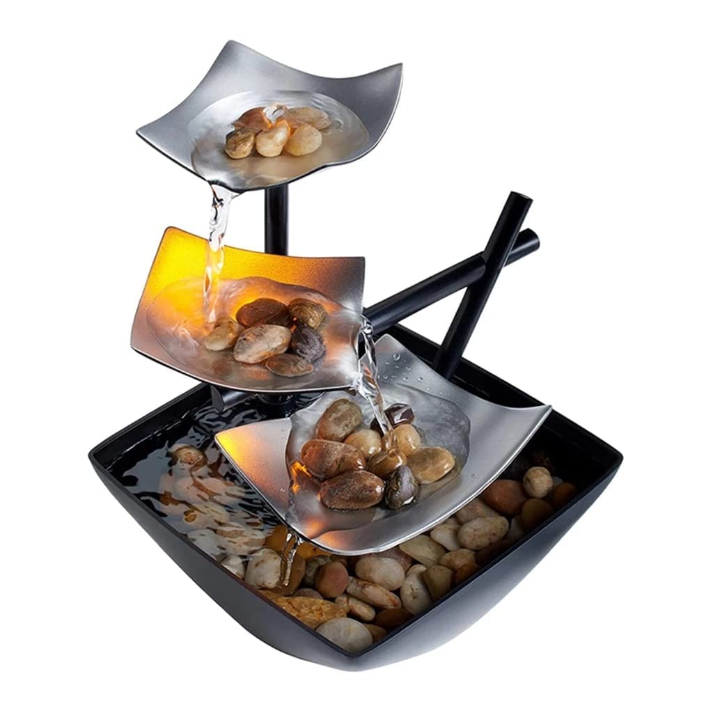 zalati Fontaine de table avec lumière LED - Interrupteur d'alimentation automatique - Pierres de rivière naturelles - Décoration d'intérieur ou de bureau