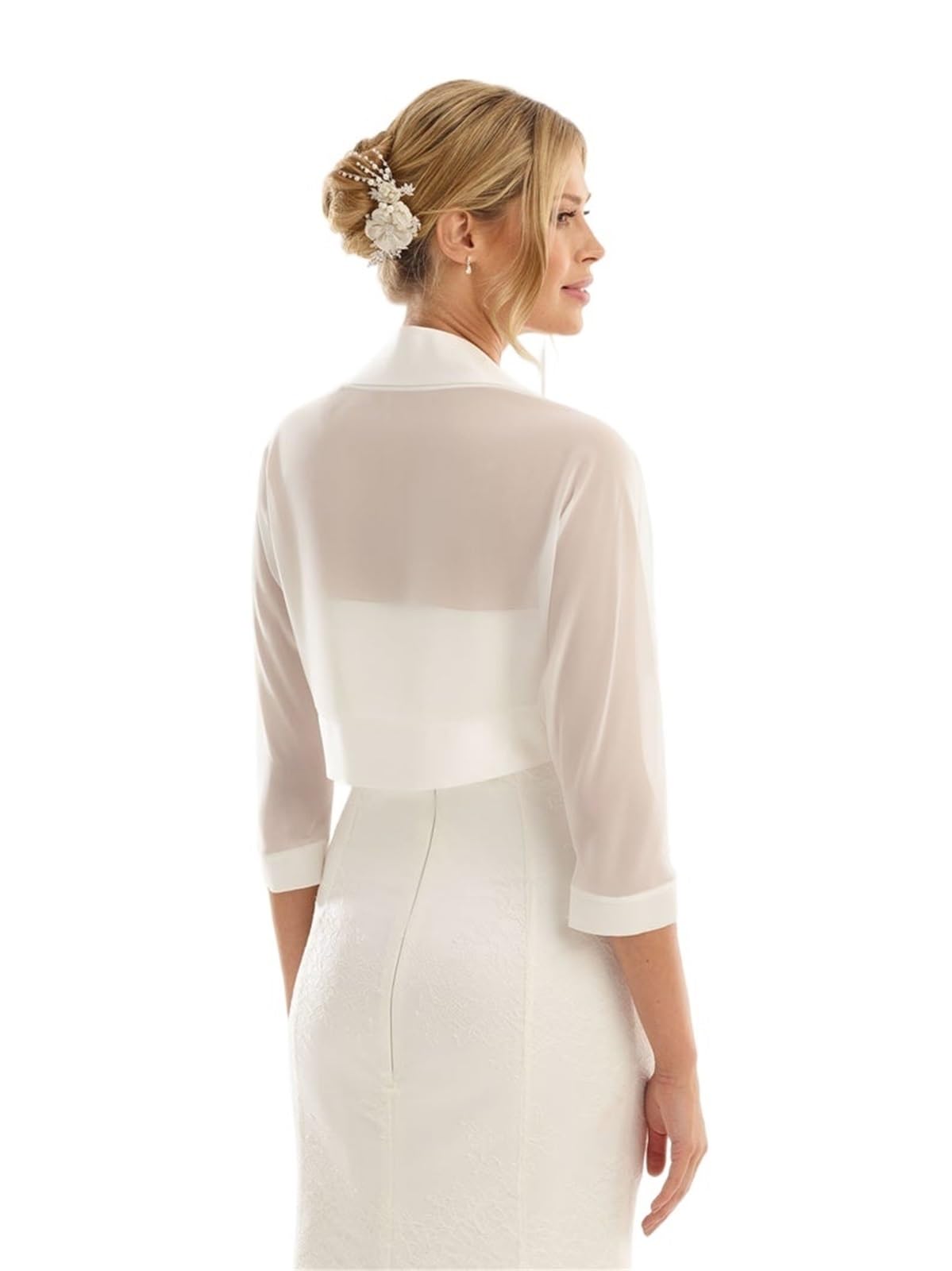 Boléro en Mousseline Boléro de Mariage en Mousseline Soie et Satin, Accessoires for Occasions nuptiales, Robes mariée, for Femmes