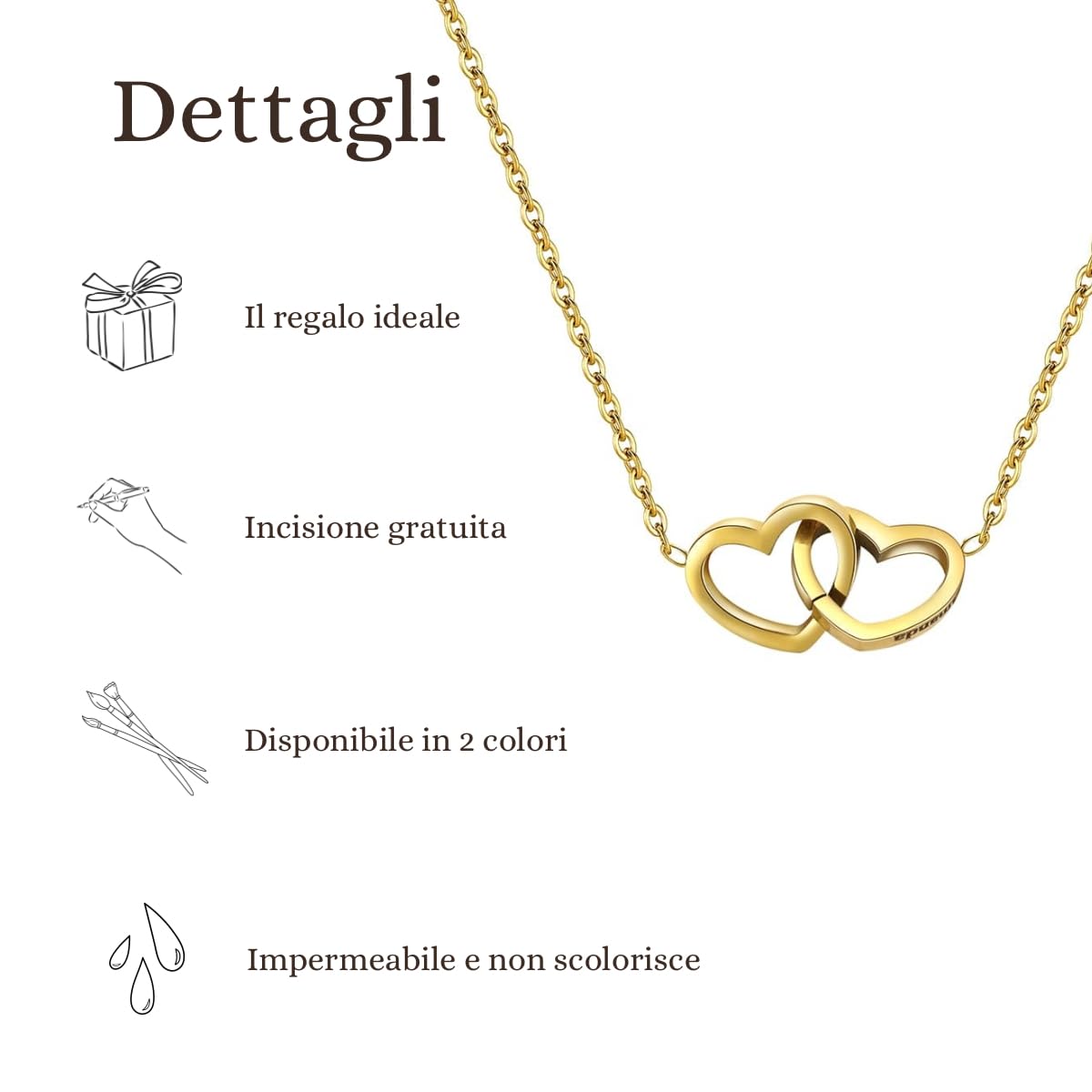 Collana personalizzata con incisione | Collana con cuori collegati | Regalo per coppia o fidanzata | Regalo per mamma | Oro, argento, oro rosa | Acciaio inossidabile impermeabile | Made in Germany