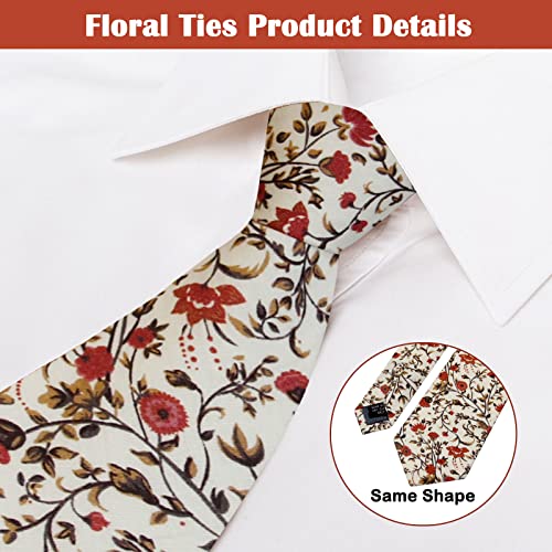 Image of Mantieqingway Men Skinny Tie Cotton Floral Necktie for Wedding Groomsmen Tie