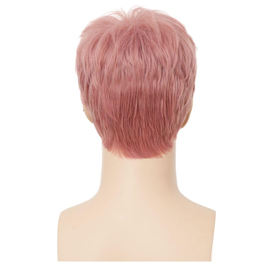 Siudus Pink Short Straight Wigs for Men Shaggy Layered Natural Synthetic Fiber Hair Wig Cosplay Halloween Daily Wig - Image 4