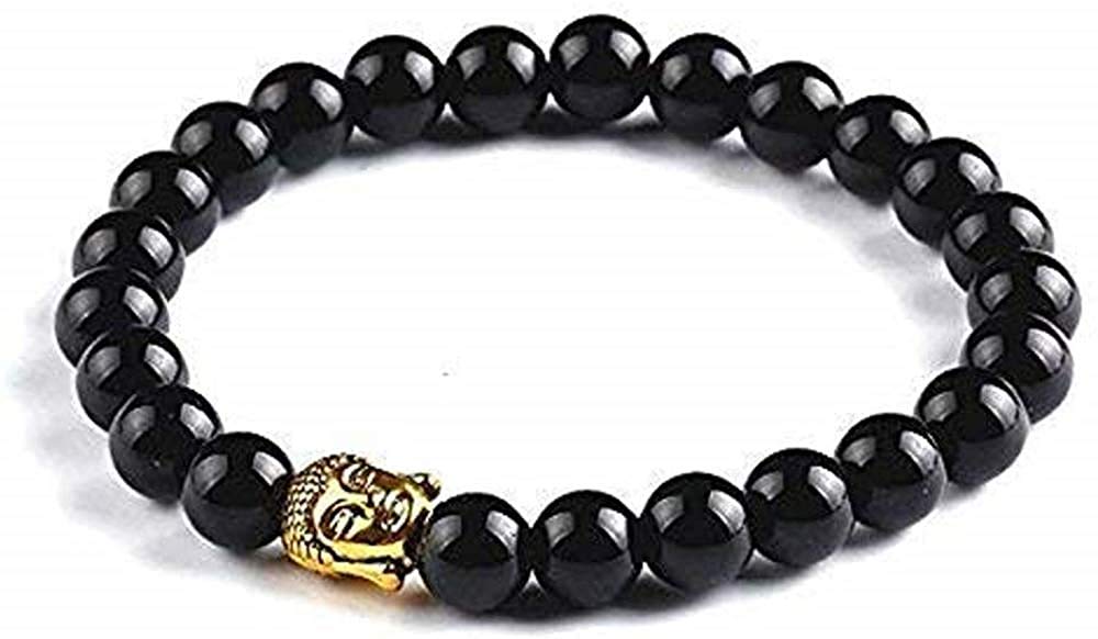 Black Tourmaline Stone Bracelet with Golden Buddha Head Stretchable Bracelet for Men and Women by REBUY (B08KY52GM9) Amazon Price History, Amazon Price Tracker
