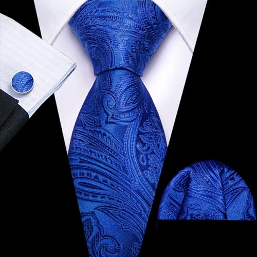 Image of Barry.Wang Paisley Tie Fashion Set Hanky Cufflinks Neckties for Men Woven Silk
