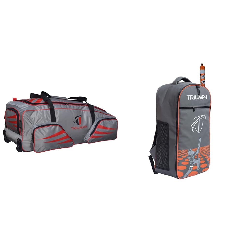 Triumph CLUBKIT-400 Cricket Holdall Bags with Wheels Bag Size 36x12x14 + KB-2020 Cricket Backpack Full Padded Grey/Orange Bag Size 27X8X14-picture-27