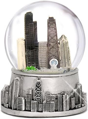 3.5 Inch Chicago Snow Globe, Silver Base and Color Inside Glass Globe, Chicago Snow Globes with Skyline and Landmarks