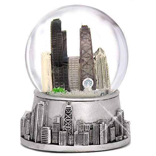 3.5 Inch Chicago Snow Globe, Silver Base and Color Inside Glass Globe, Chicago Snow Globes with Skyline and Landmarks