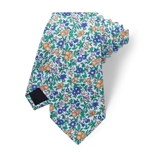 Image of YourTies Cotton Floral Tie for Men 2.5 inch Printed Skinny Necktie Pocket Square Tie Clip Set Flower Wedding Party Groom