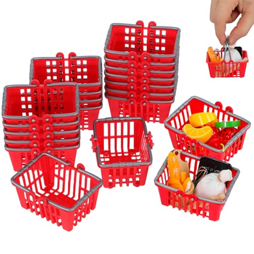 Toddmomy 20 pcs mini Shopping Baskets: mini red Plastic Shopping carts Grocery Baskets with Handles for Kids Party Favors Dool House Ornament, Red