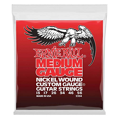 Ernie Ball Cordes filées moyennes en nickel avec cordes G filées, pour guitare électrique, calibre 13-56 - Les Beatles, Paul McCartney, John Lennon, RIngo Starr, George Harrison Ernie Ball Cordes filées moyennes en nickel avec cordes G filées, pour guitare électrique, calibre 13-56