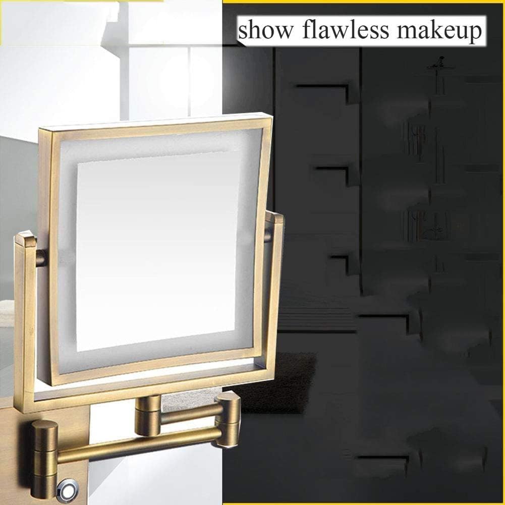 Miroir de salle de bain mural de 20,3 cm avec grossissement x3, bras extensible, pivotant à 360 degrés, extensible des deux côtés, miroir de maquillage pour salle de bain avec lumières LDE pour