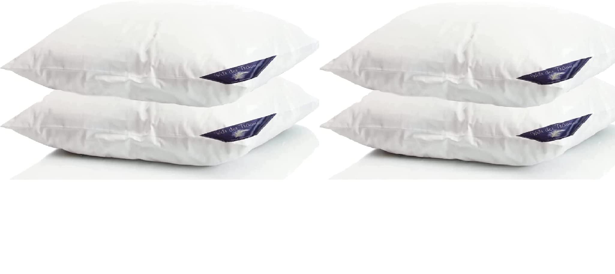 4 Stück (Set) Daunenkissen | 3-Kammer Kopfkissen | Dreikammerkissen 80x80 cm | Füllgewicht: 1400 Gramm | 100% Baumwollbezug | Kopfkissen 80x80 Daunen | Federkissen | kein Lebendrupf | weiß