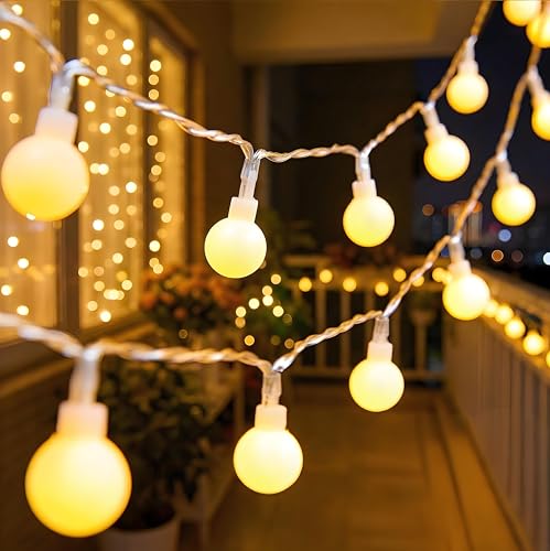 Kimuwote Lichterkette Innen Batterie 5M(16.4FT) 40LED Kugel Lichterkette mit Timer Globe Lichterkette für Außen & Innen Zimmer Garten Balkon Hochzeit Party Camping Weihnachten Deko(Warmweiß)