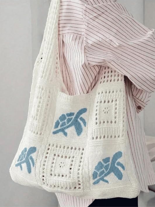 Bolso tote de crochet blanco para mujer talla única miniatura 2