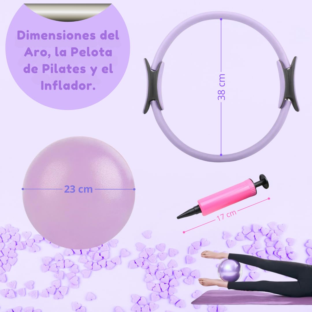 Set de 5 Bandas Elásticas Fitness,Pelota Pequeña de Pilates,Aro de Pilates,Kit de Pilates para Ejercicio en Casa,Cintas Elásticas musculación,Bandas de Resistencia con QR Clases Gratuitos