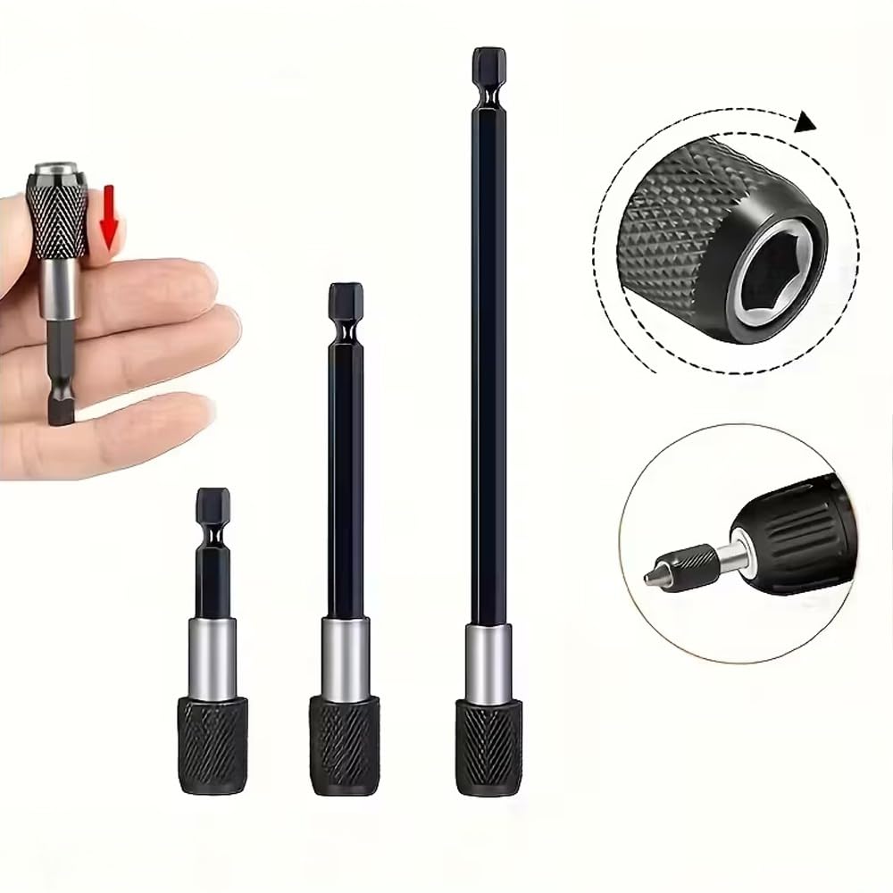 3-Piece Magnetic Bit Holder Extension Set, Quick Release Universal Impact Drill Adapter for Home DIY Projects view 3