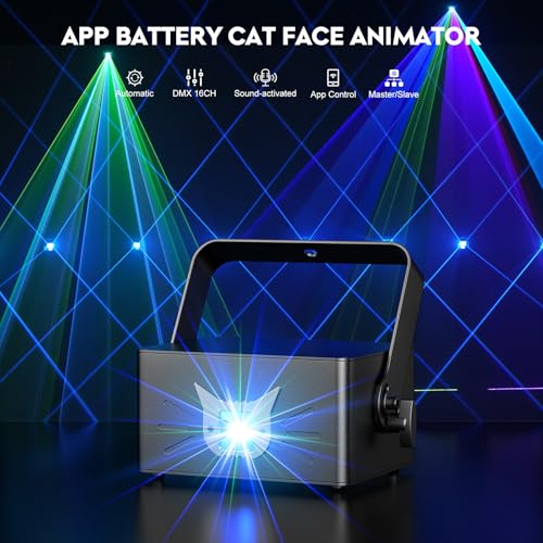 Image of Animation DJ Laser Light,3D Animation Laser Machine with Bluetooth APP,RGB Party Laser Light Show, Built-in 5200mAh Battery for Wedding Party Disco Lights Bar Club Stage DJ Lighting