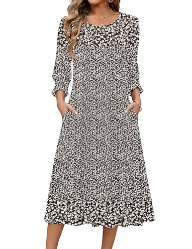 Zeagoo Womens Midi Dresses for Women 2026 Summer Dresses Loose fit Floral Dress 3/4 Sleeve Sundress...