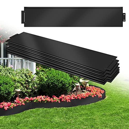 AufuN Rasenkante Metall 5 m x 15 cm Verzinkt Beetumrandung Beeteinfassung Mähkante Palisade 5 Stücke 100 cm x 15 cm (L x H) Rasenkante Verzinkt-Schwarz