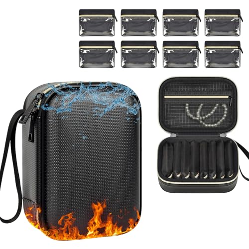 Cragtek Fireproof Travel Jewelry Case with 8 Velvet Pouches