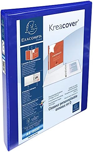 Exacompta - ref. 51840BE - 1 customizable rigid opaque binder with 3 pockets - 4 D-rings of 15 mm - Spine 38 mm - External dimensions: 32 x 27.3 cm - Format to be filed A4 Maxi - Colour: blue