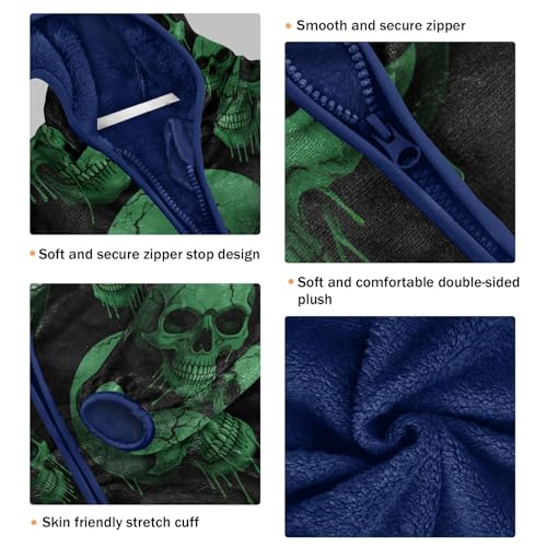 Green Skulls with Cracks and Drips Toddler Fleece Jacket Girl Boys Hooded Fleece Jacket Coat Warm3