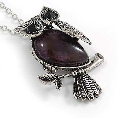 Pendentif hibou en améthyste véritable avec sa longue chaîne argentée de 70 cm - 5
