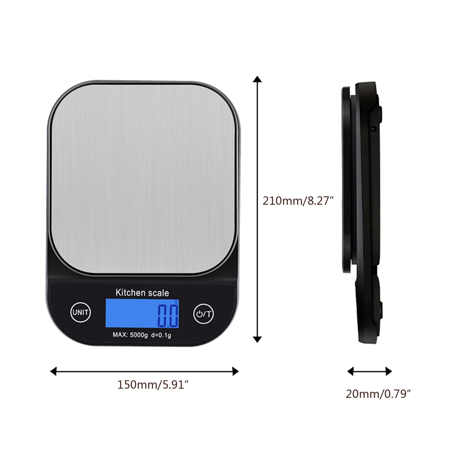 Bilancia da cucina digitale ricaricabile tramite USB, 0,5 kg/0