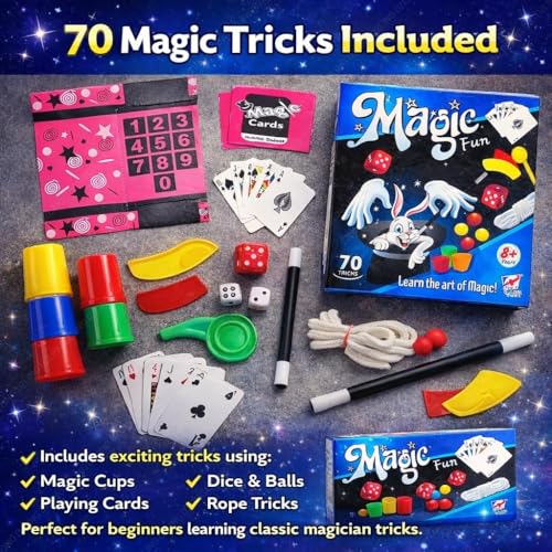 Image of 70 Tricks Magic Kit for Kids - Learn the Art of Magic with Cups, Cards, Rope & Wand | Beginner Magic Set | Educational Magic Toy | Magic Game Set for Boys & Girls 8+ Years (Magic 70)