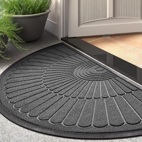 Image of EURO DECO Heavy Duty Anti-Slip Door Mat with Rubber Backing | Half Round Entrance Mat for Home & Office | 45x75 cm Long-Lasting Floor Mat (D Grey, 2'6 inch x 1'6 inch (Semicircular))