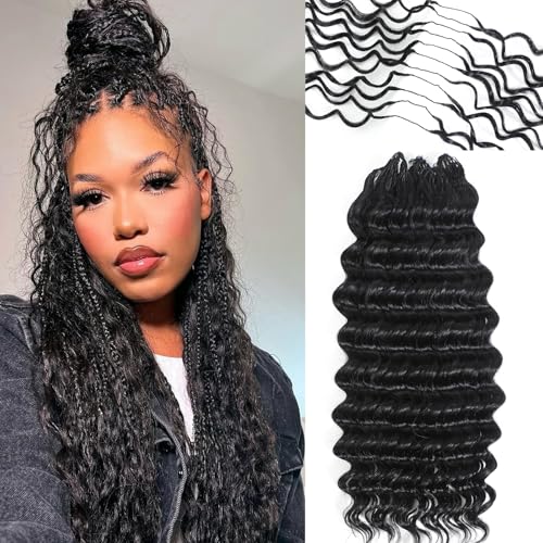 Urbeauty Feather Crochet Human Hair for Black Women, Deep Wave for Boho Braids, Pre-Looped, Knotless & Invisible Finish, 100% Human Hair, Soft, Lightweight & Reusable, Beginner-Friendly