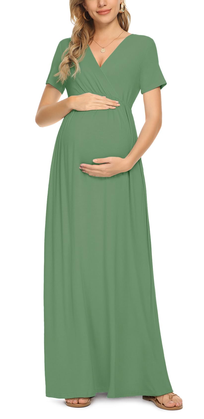 Xpenyo Maternity Maxi Dress Women Casual Wrap Long Baby Shower Pregnancy Dresses