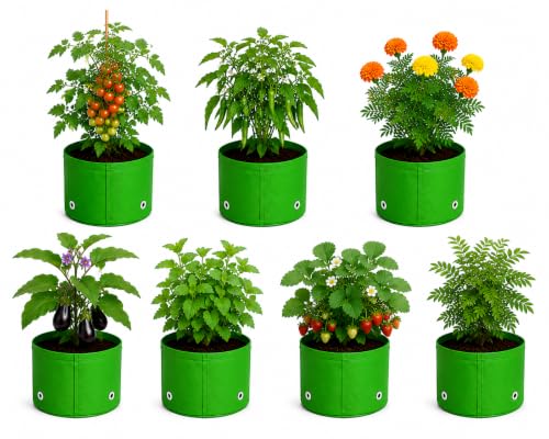Image of Grow Bags for Terrace Gardening, Premium HDPE Green-Orange Large Planters for Fruit Trees, Vegetables, Flowers & Home Garden Pack of 7(6x6)