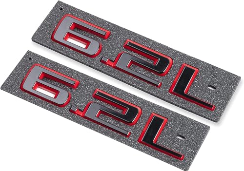 Image of 2pcs 6.2L Emblems 3D Hood Style Badge Logo Sticker Nameplate Letter Replacement for 1500 2500HD (Red Black)