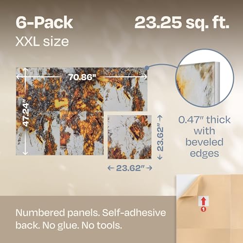 Image of XL Acoustic Wall Panels 6-Pack Decorative Acoustic Panels High Density Sound Absorbing Wall Art 70.86X47.24 Inches with Self-adhesive for Studio Home and Office - Inferno Quiet