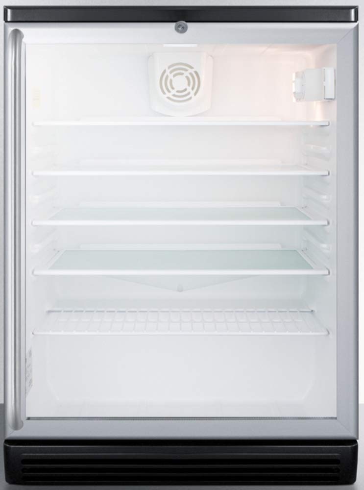 Summit Appliance SCR600BGLBISH Commercially Listed 5.5 Cu.Ft. Built-In Undercounter Beverage Center with Glass Door, Auto Defrost, Full-Length Towel Bar Handle, Lock and Black Cabinet