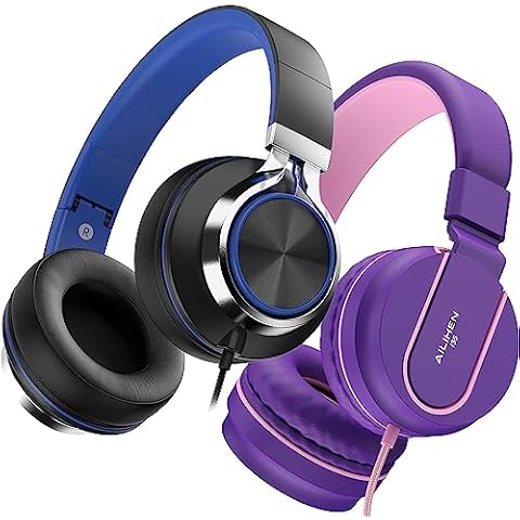 AILIHEN C8 Headphones Wired & I35 Kids Headphones with Volume Limited 93dB Bundles, Stereo Sound, On Ear Boys Girls Headphones for Kid for Chromebook Tablet School Cover